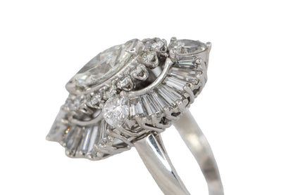 Marquise Diamond with Tapered Baguette Halo Ballerina Ring