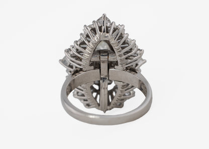 Marquise Diamond with Tapered Baguette Halo Ballerina Ring