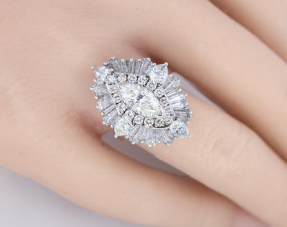 Marquise Diamond with Tapered Baguette Halo Ballerina Ring