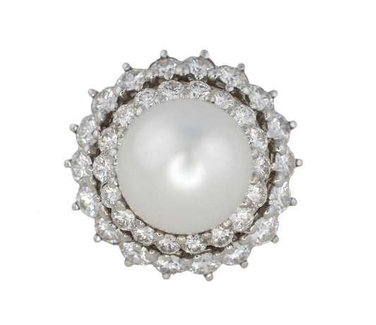 Large South Sea Pearl and Diamond Double Halo Ring