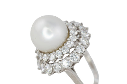 Large South Sea Pearl and Diamond Double Halo Ring