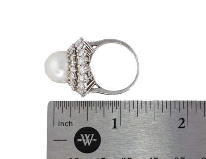 Large South Sea Pearl and Diamond Double Halo Ring