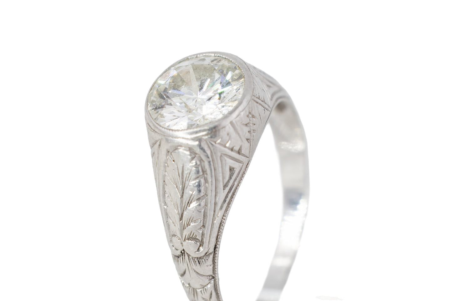 Old European Cut Diamond Solitaire Bezel Set Ring