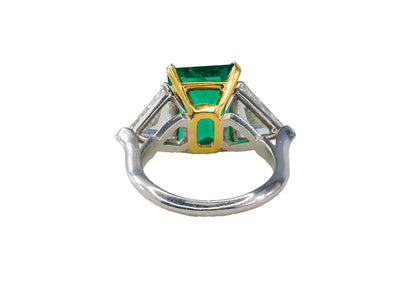 Platinum & Yellow Gold Emerald-Cut Emerald Trillion Cut Diamond Three-Stone Ring