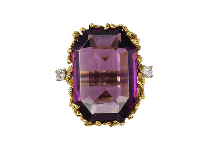 Emerald-Cut Amethyst and Diamond Nugget-Style Cocktail Ring
