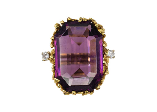 Emerald-Cut Amethyst and Diamond Nugget-Style Cocktail Ring