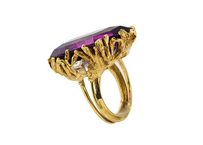 Emerald-Cut Amethyst and Diamond Nugget-Style Cocktail Ring