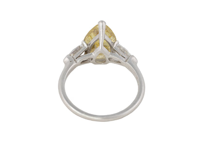 Fancy Yellow Pear Diamond Three-Stone Ring with Pear Diamond Accents