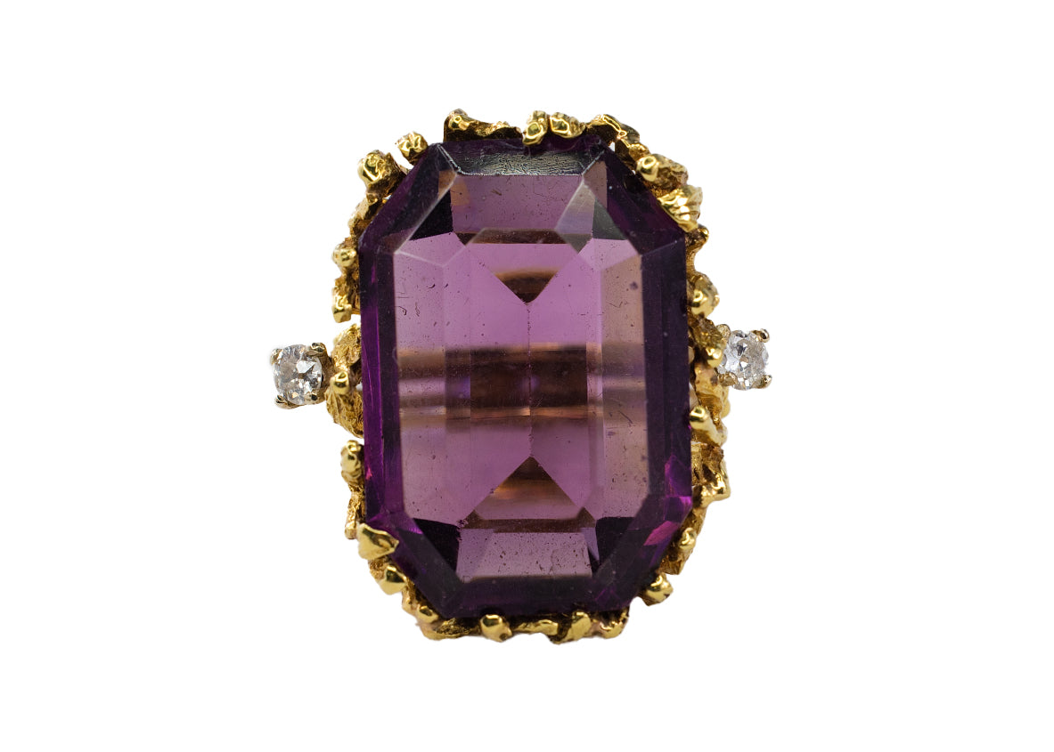 Emerald-Cut Amethyst and Diamond Nugget-Style Cocktail Ring