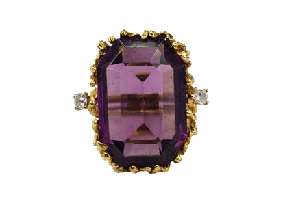 Emerald-Cut Amethyst and Diamond Nugget-Style Cocktail Ring