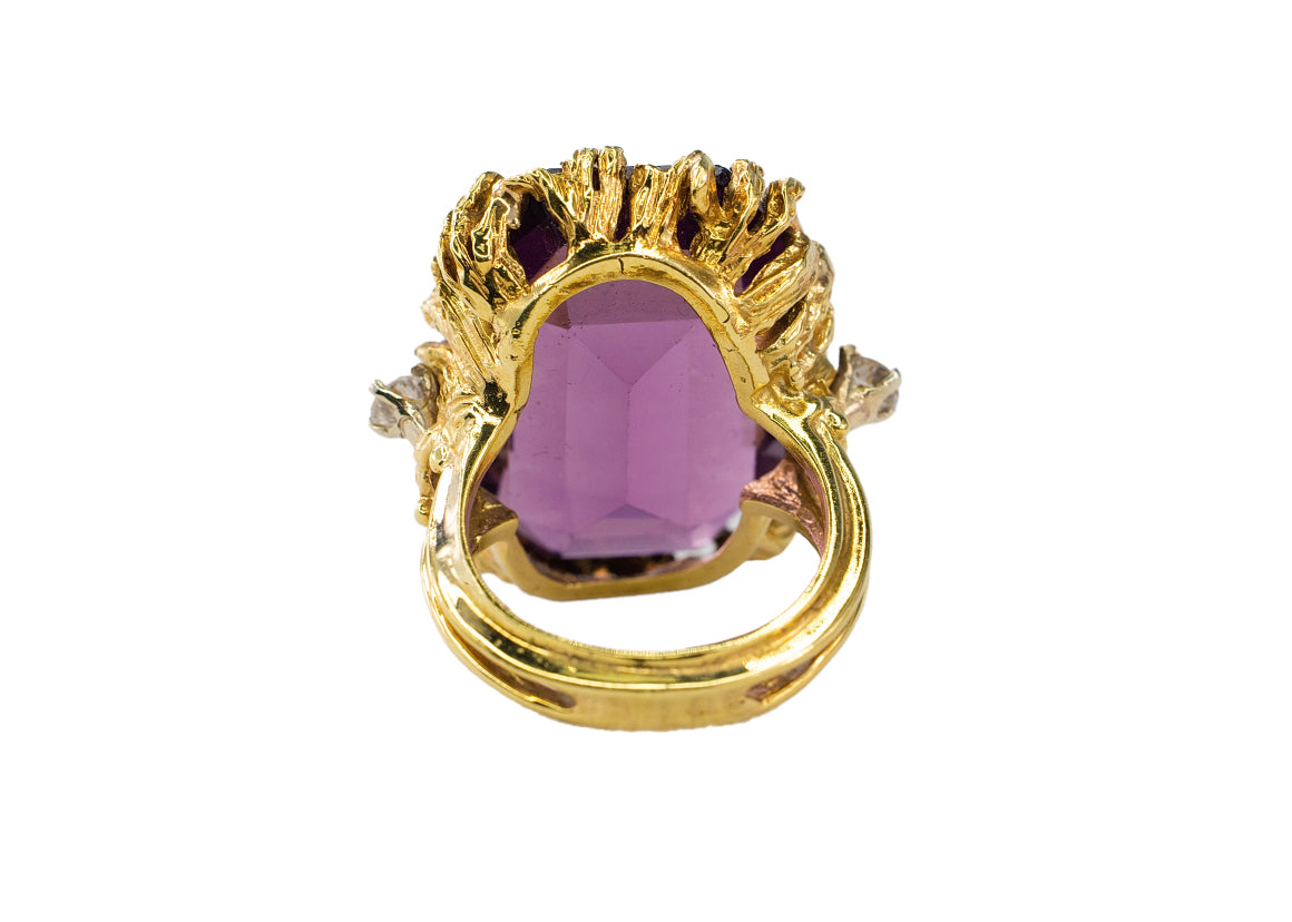 Emerald-Cut Amethyst and Diamond Nugget-Style Cocktail Ring