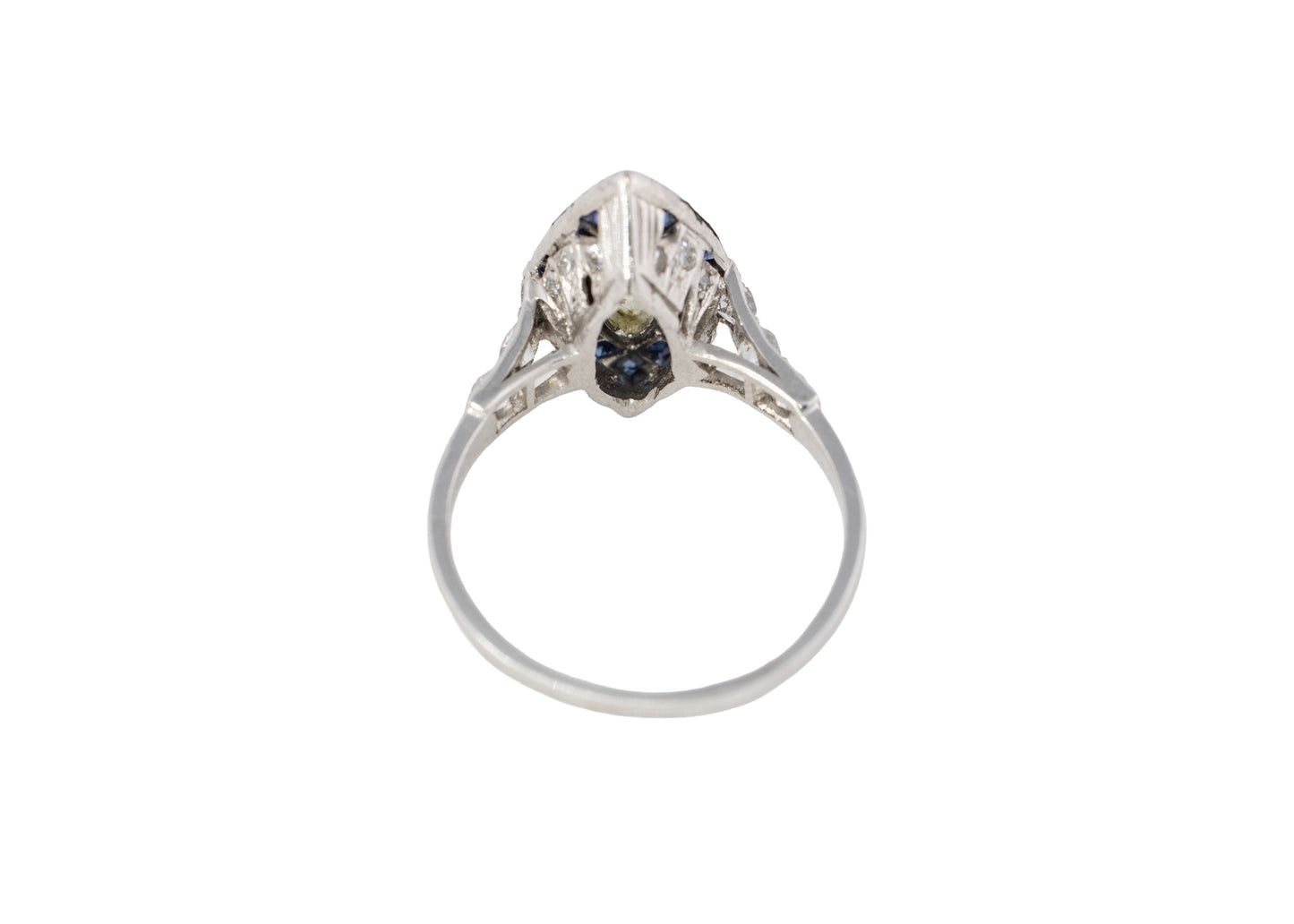 Marquise Yellow Diamond with Sapphire Halo and Diamond Shoulders