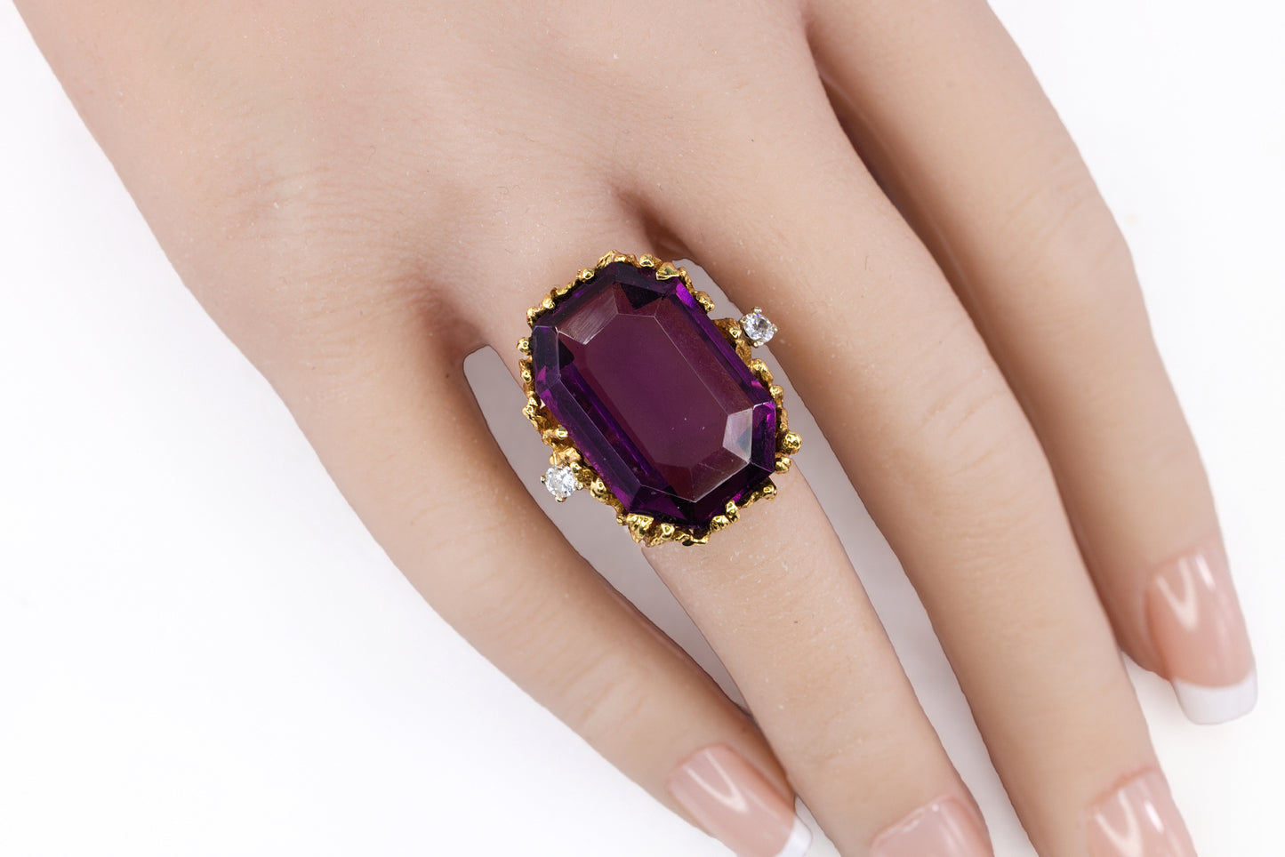 Emerald-Cut Amethyst and Diamond Nugget-Style Cocktail Ring