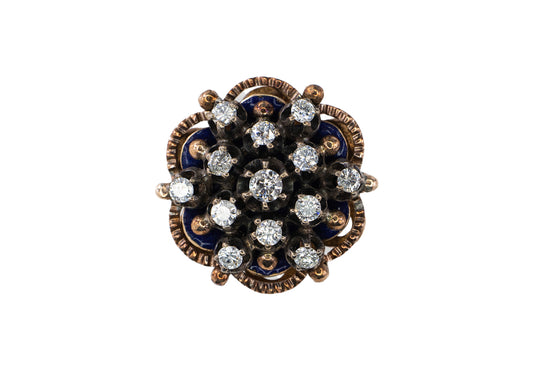 Yellow Gold and Silver Diamond Floral Cluster Ring
