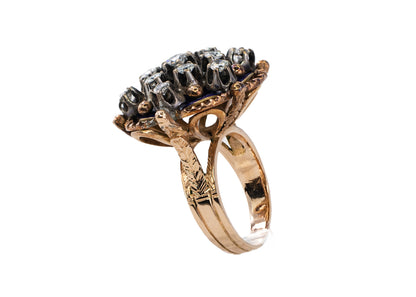 Yellow Gold and Silver Diamond Floral Cluster Ring
