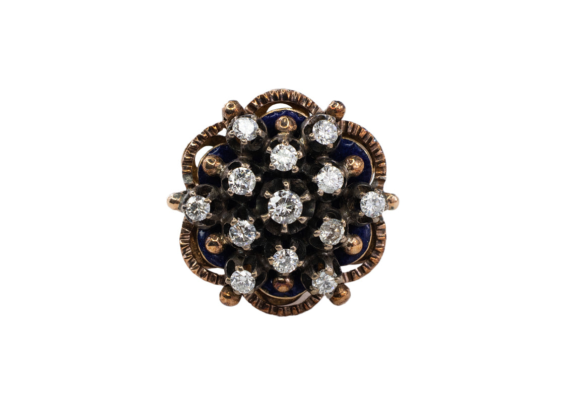 Yellow Gold and Silver Diamond Floral Cluster Ring