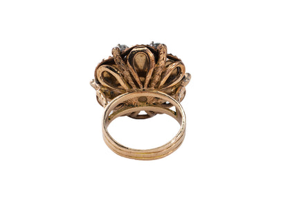 Yellow Gold and Silver Diamond Floral Cluster Ring