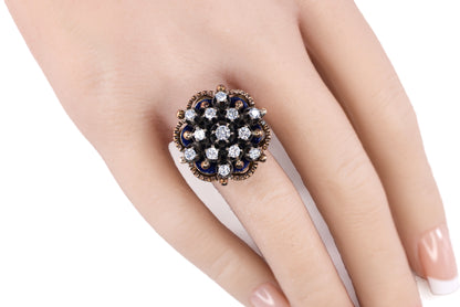 Yellow Gold and Silver Diamond Floral Cluster Ring