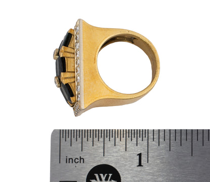 Rectangular Sapphire and Diamond Two Row Cluster Ring