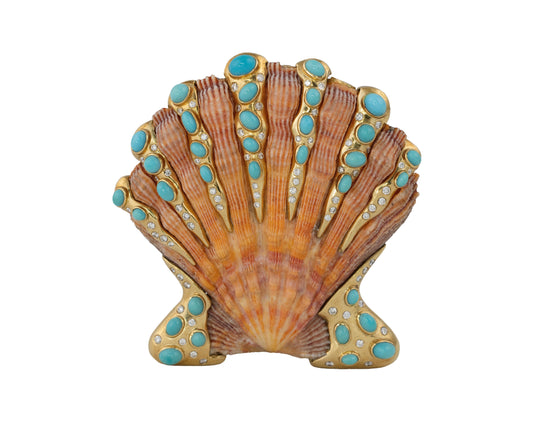 Verdura Lions Paw Diamond & Turquoise  Gold Brooch