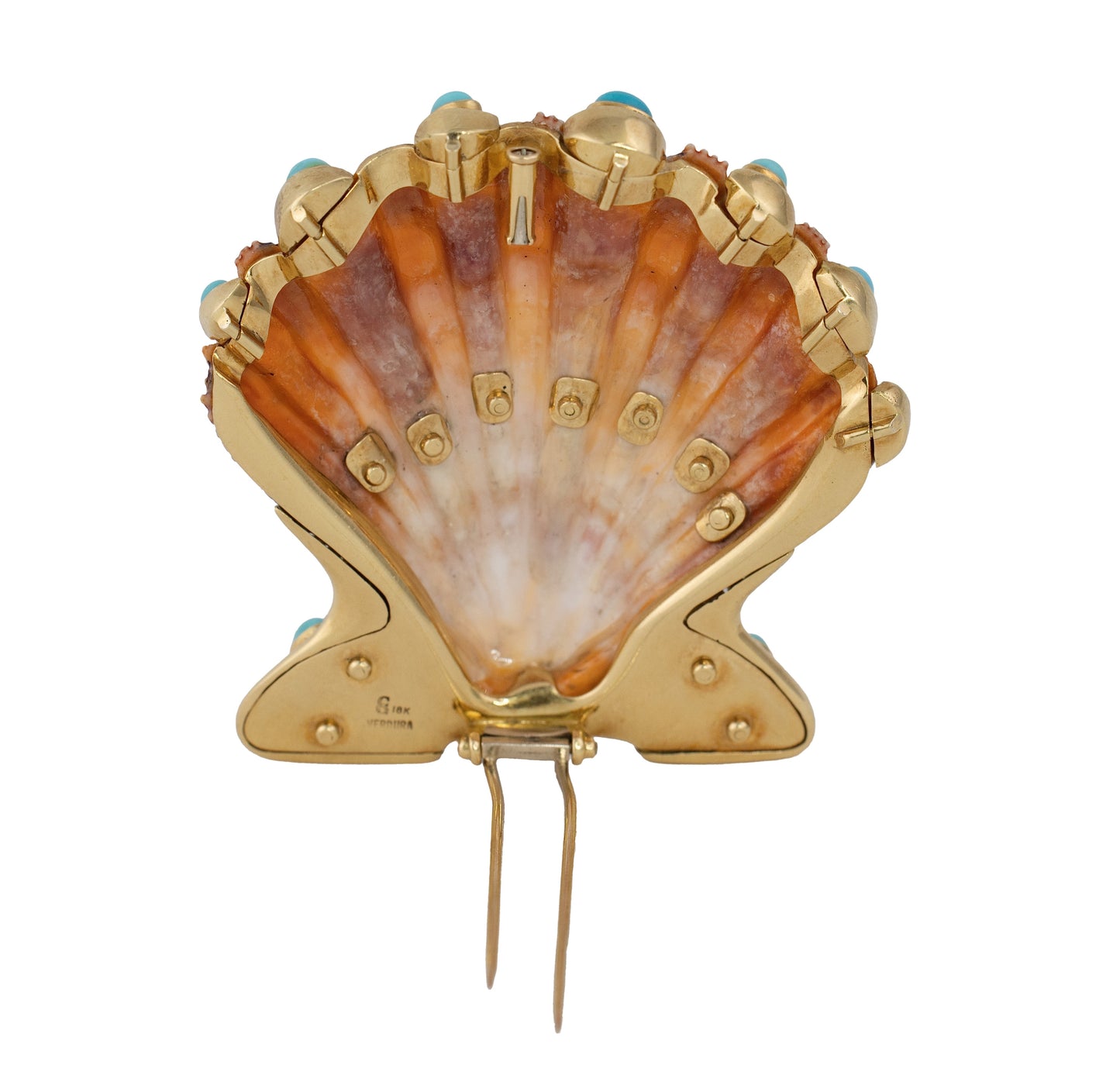 Verdura Lions Paw Diamond & Turquoise  Gold Brooch