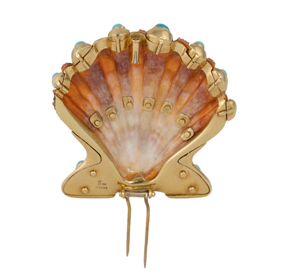 Verdura Lions Paw Diamond & Turquoise  Gold Brooch