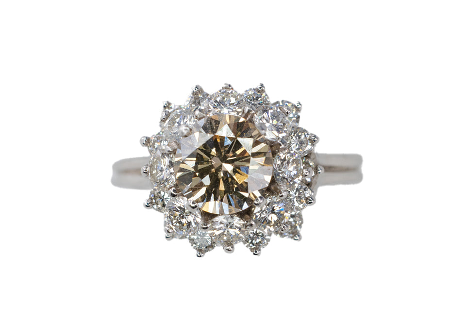 Tiffany & Co. Platinum Round Brown Diamond and White Diamond Floral Cluster Ring