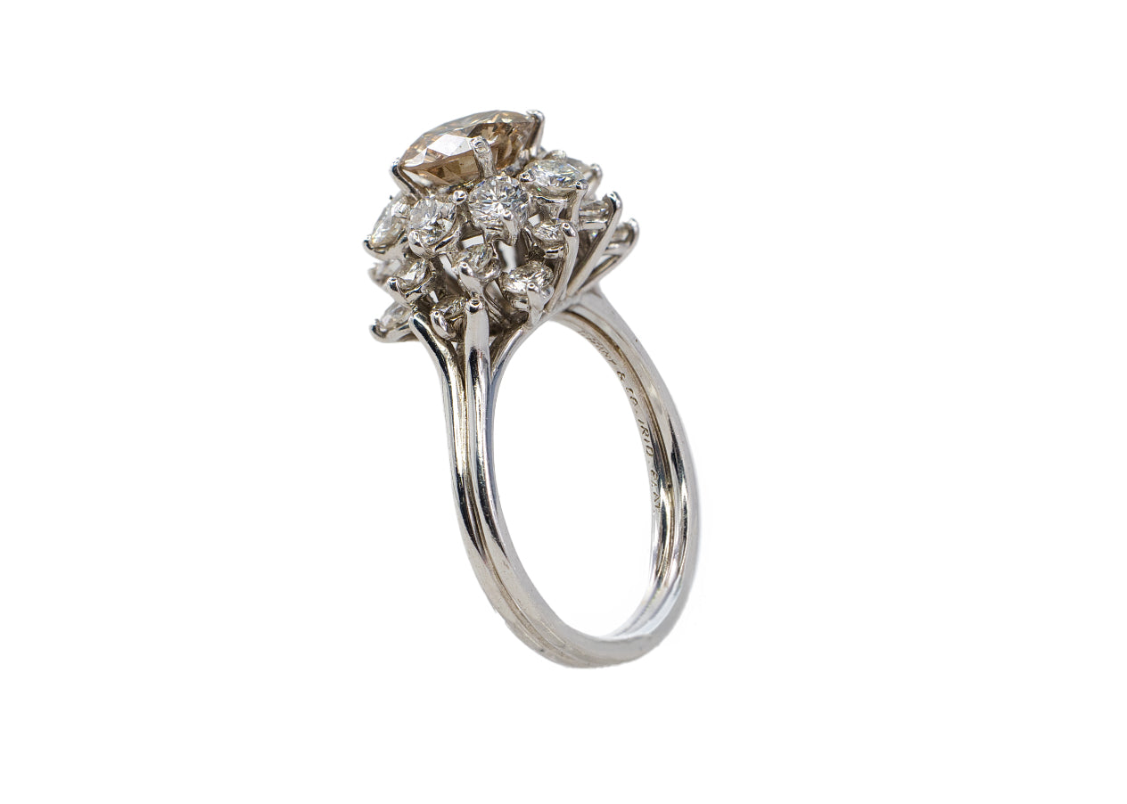 Tiffany & Co. Platinum Round Brown Diamond and White Diamond Floral Cluster Ring