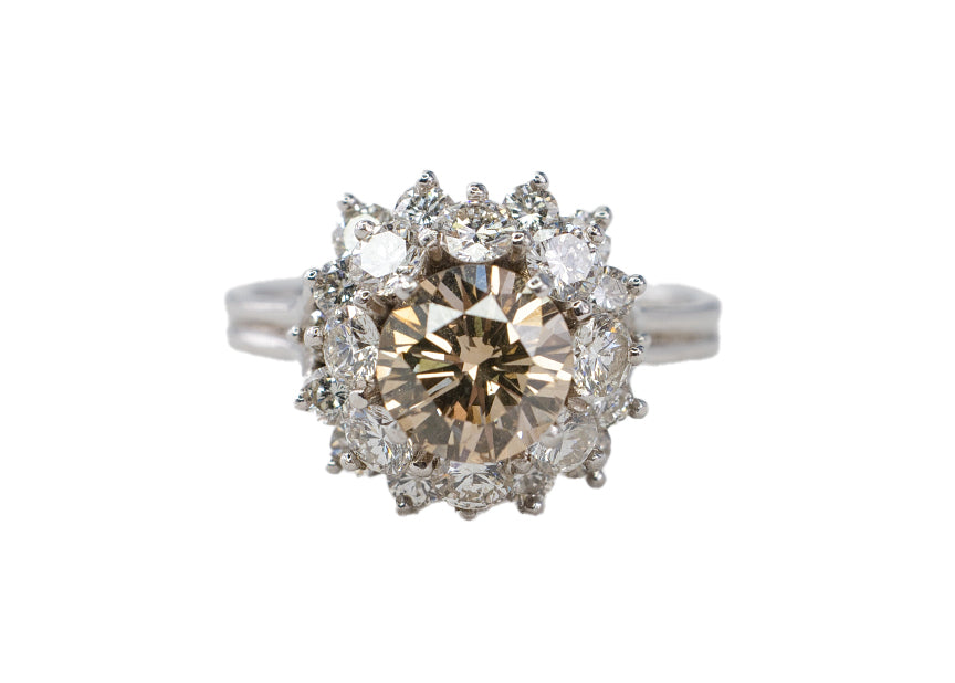 Tiffany & Co. Platinum Round Brown Diamond and White Diamond Floral Cluster Ring