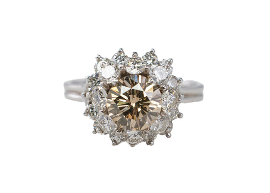 Tiffany & Co. Platinum Round Brown Diamond and White Diamond Floral Cluster Ring