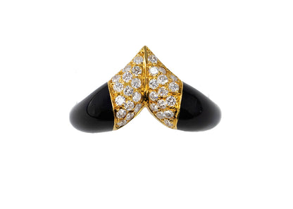 Yellow Gold Diamond Pavé Chevron and Black Enamel Cocktail Ring