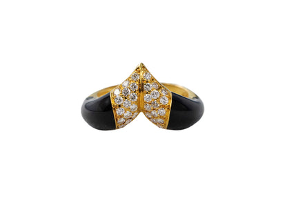 Yellow Gold Diamond Pavé Chevron and Black Enamel Cocktail Ring