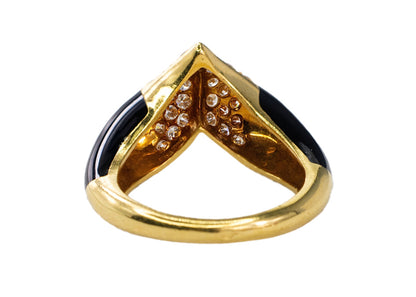 Yellow Gold Diamond Pavé Chevron and Black Enamel Cocktail Ring