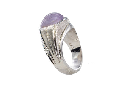 White Gold Oval Pink Star Sapphire Textured Solitaire Ring