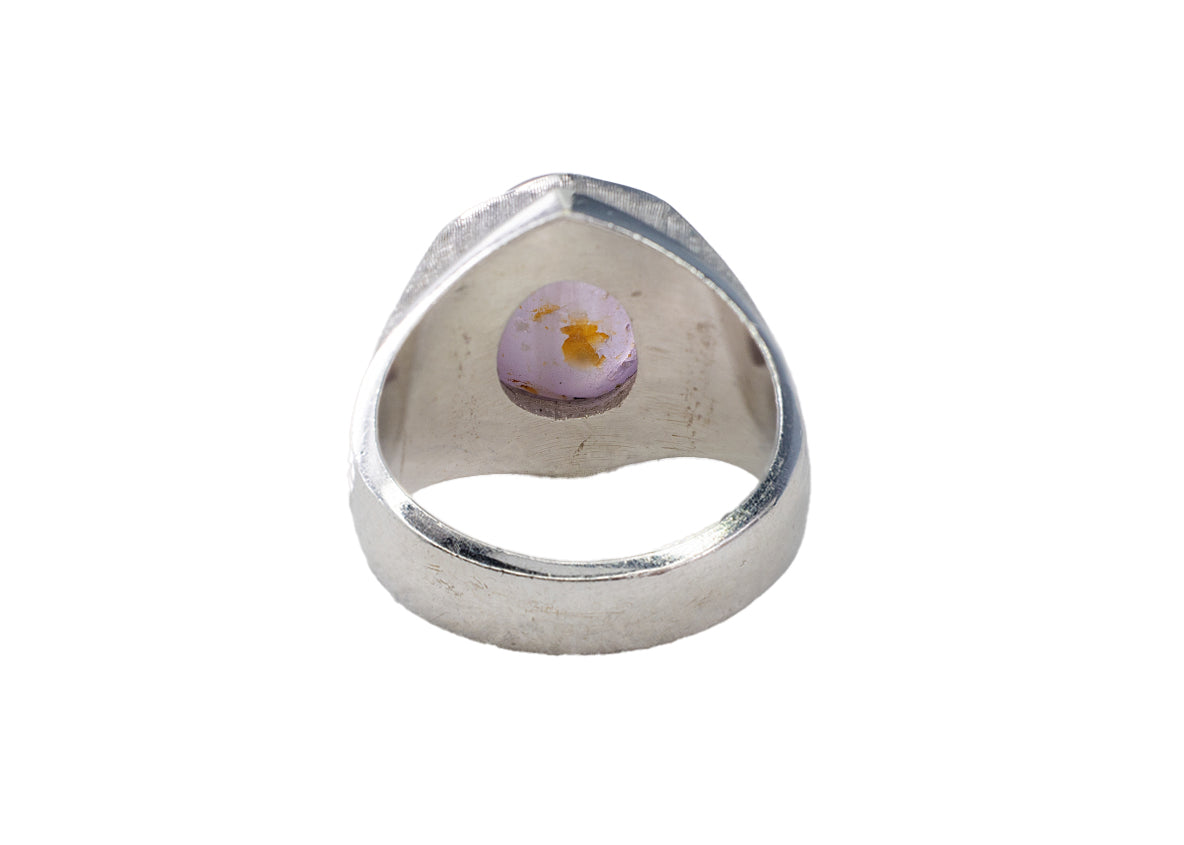 White Gold Oval Pink Star Sapphire Textured Solitaire Ring