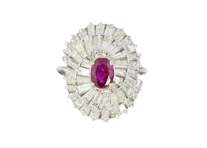Oval Ruby and Tapered Baguette Diamond Ballerina Ring