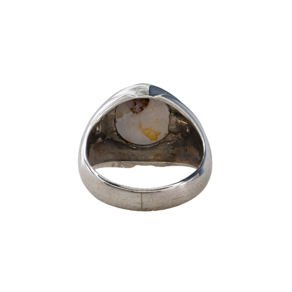 White Gold Oval Blue Star Sapphire and Diamond Brushed Signet Ring
