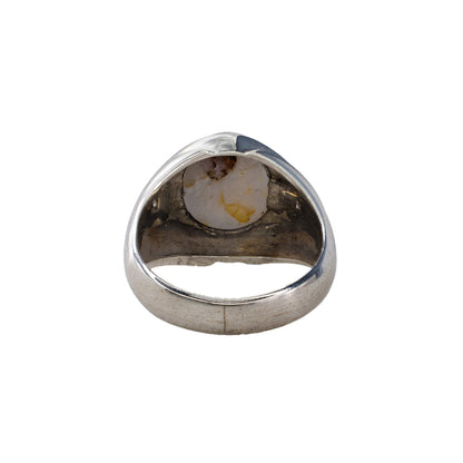 White Gold Oval Blue Star Sapphire and Diamond Brushed Signet Ring