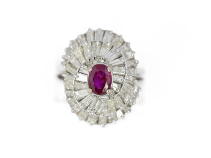 Oval Ruby and Tapered Baguette Diamond Ballerina Ring