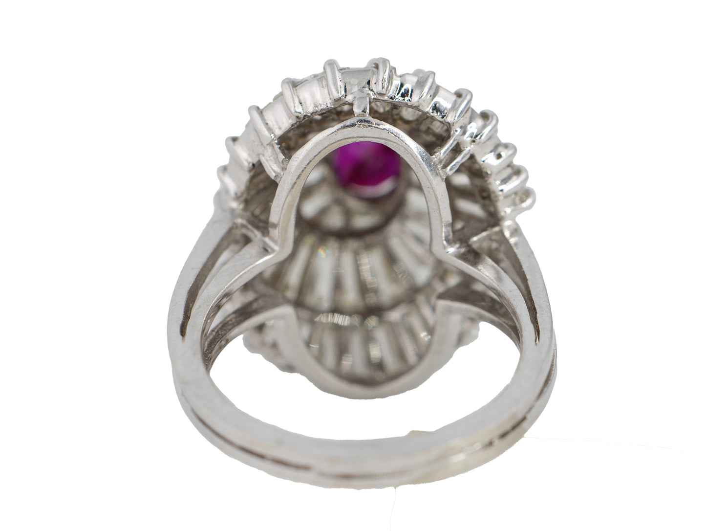 Oval Ruby and Tapered Baguette Diamond Ballerina Ring