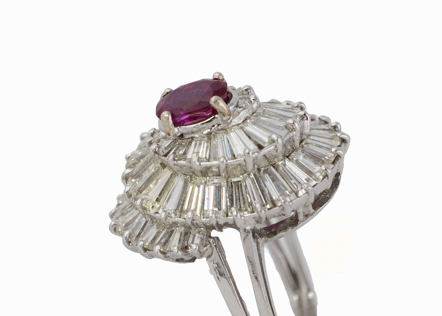 Oval Ruby and Tapered Baguette Diamond Ballerina Ring
