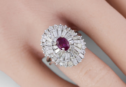 Oval Ruby and Tapered Baguette Diamond Ballerina Ring