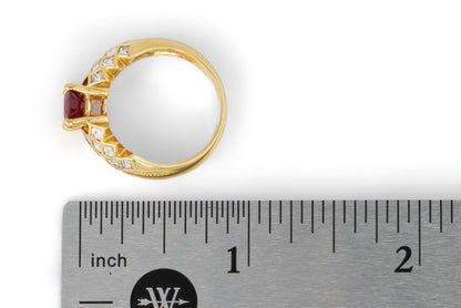 Oval Ruby with Diamond Lattice Shoulders Ring