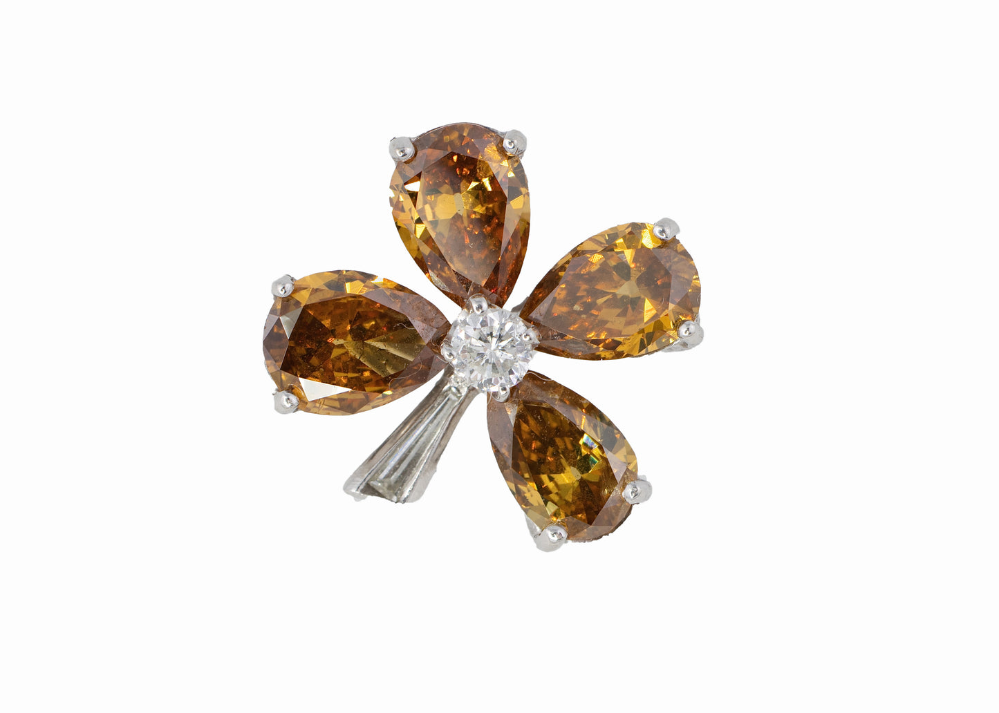 Orange and White Diamond Flower Motif Cocktail Ring