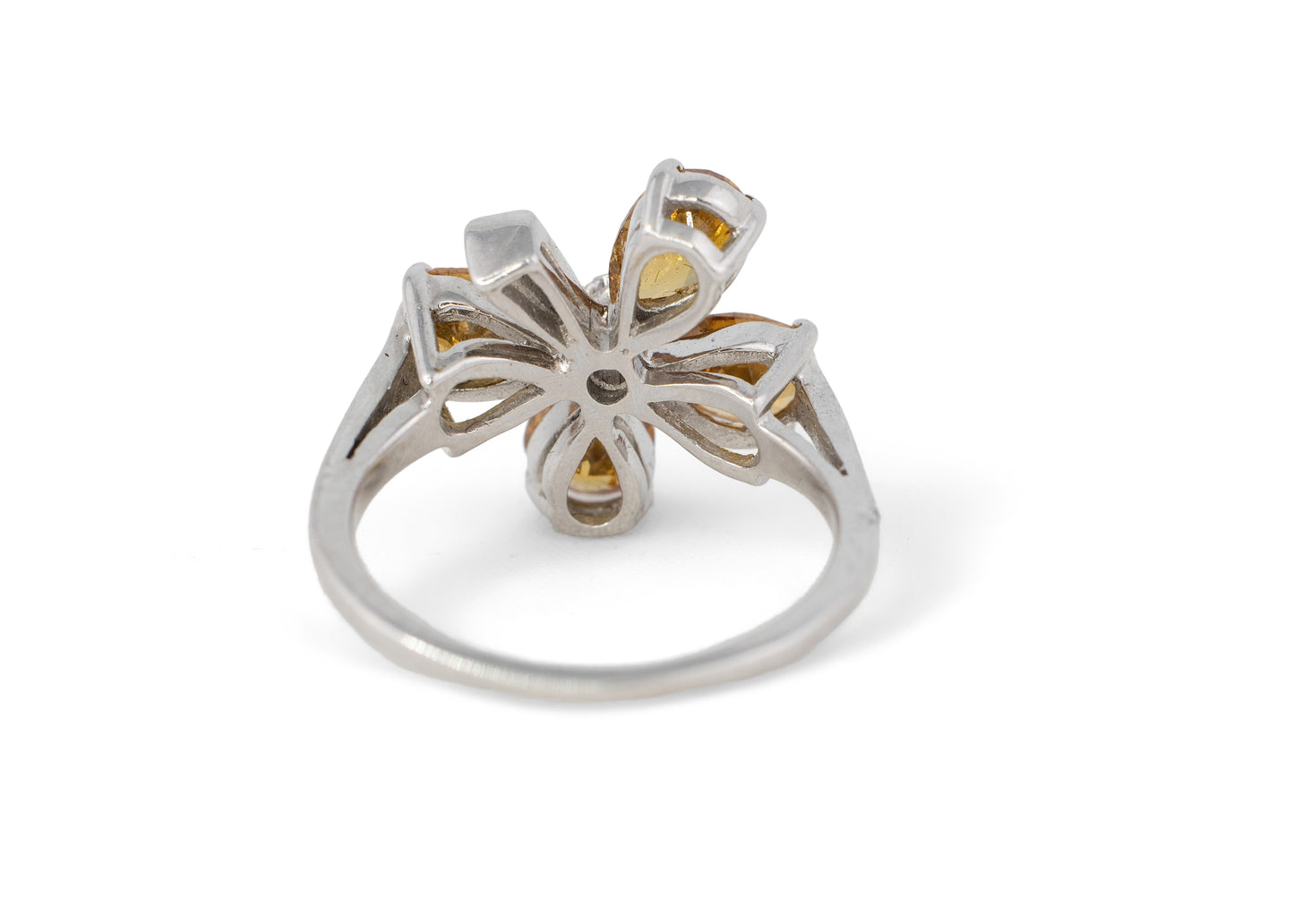 Orange and White Diamond Flower Motif Cocktail Ring