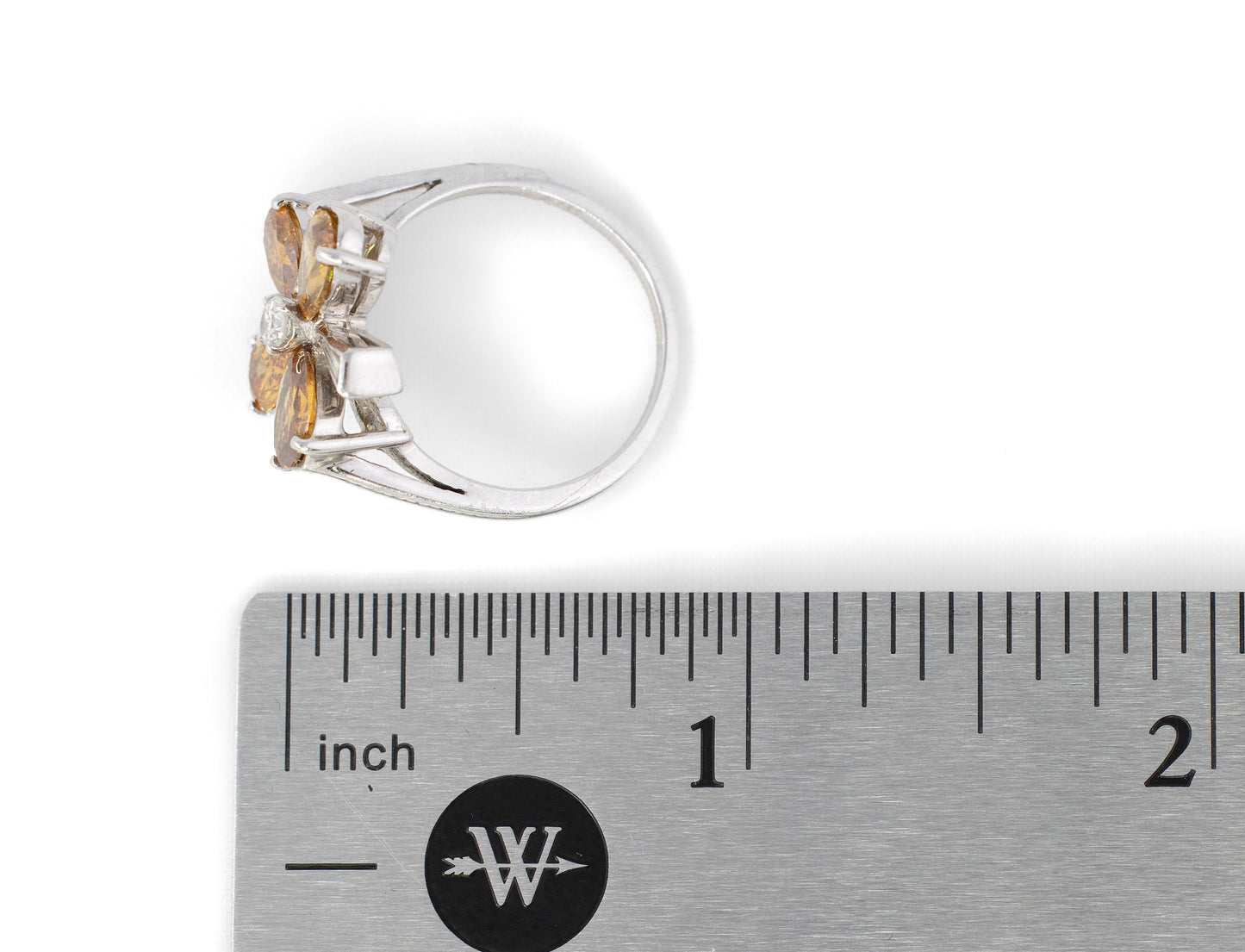 Orange and White Diamond Flower Motif Cocktail Ring