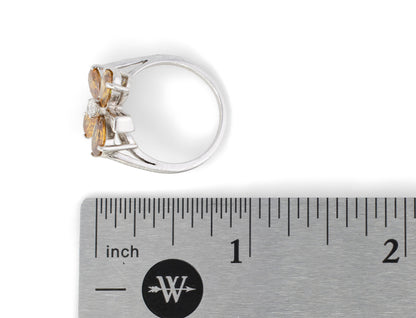 Orange and White Diamond Flower Motif Cocktail Ring