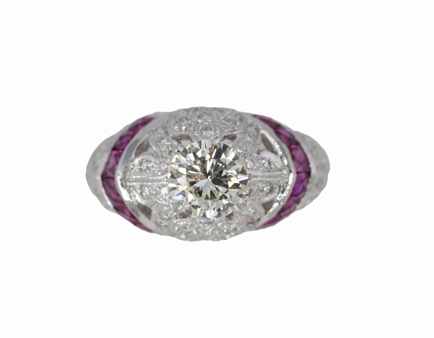 Round Diamond and Ruby Filigree Cocktail Ring
