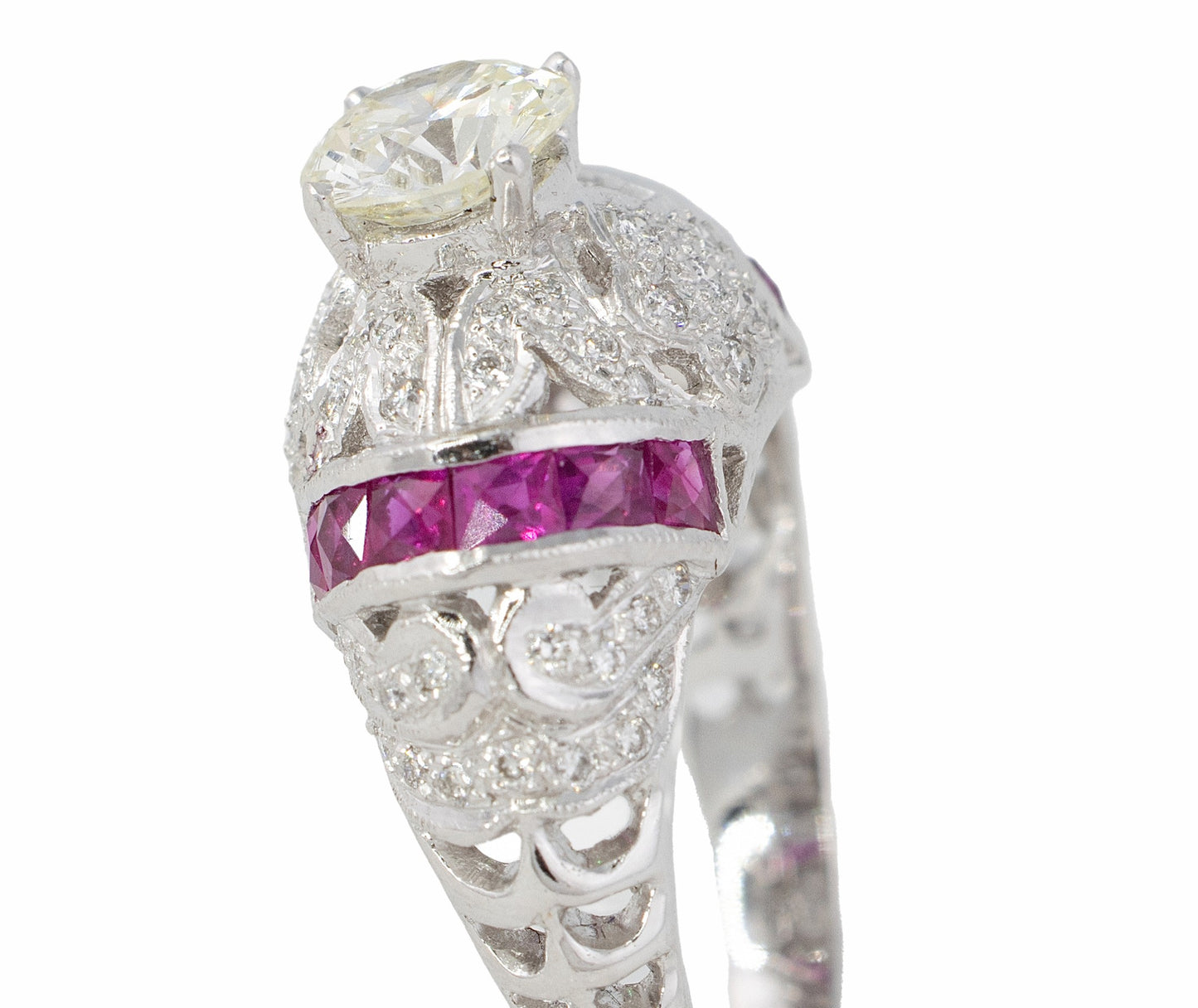 Round Diamond and Ruby Filigree Cocktail Ring
