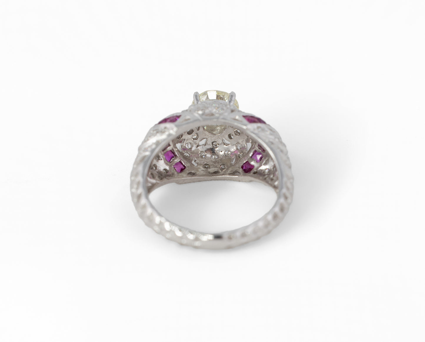 Round Diamond and Ruby Filigree Cocktail Ring